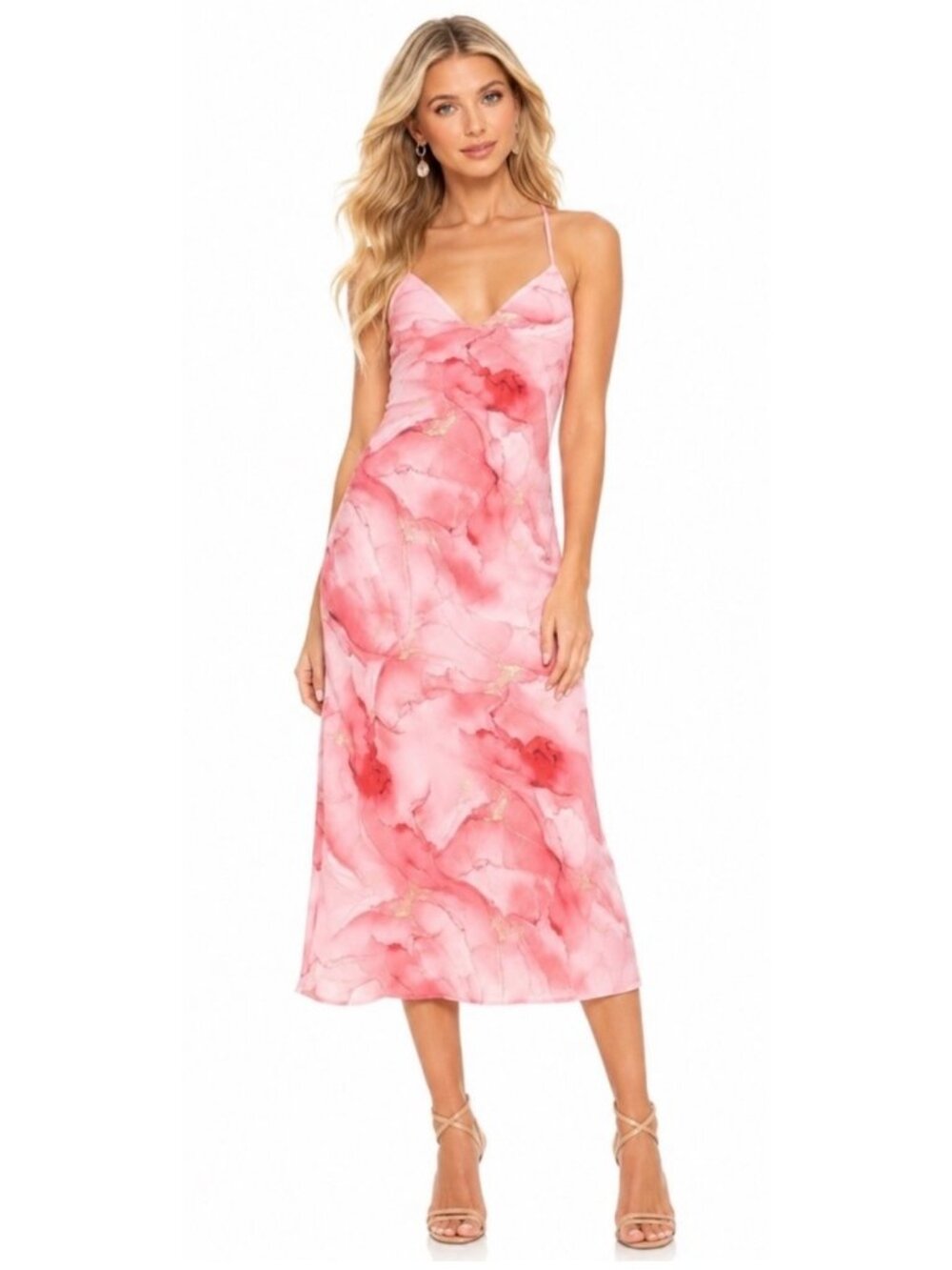 LULU'S Shades of Pink Watercolor Print Chiffon Sleeveless Midi Dress NWT Size XS